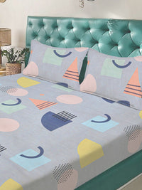 KLOTTHE Grey Geometric Printed Dilengkapi 300 TC King Bedsheet Dengan 2 Sarung Bantal