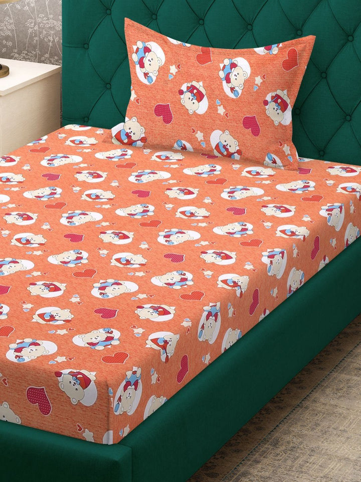 Myntra Elegant Homes Orange Conversational Pure Cotton 400 TC Single Cadar Superfine dengan Sarung Bantal-87 x 93 inci