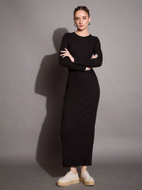 SASSAFRAS BASICS Solid Round neck Bodycon Maxi Dress