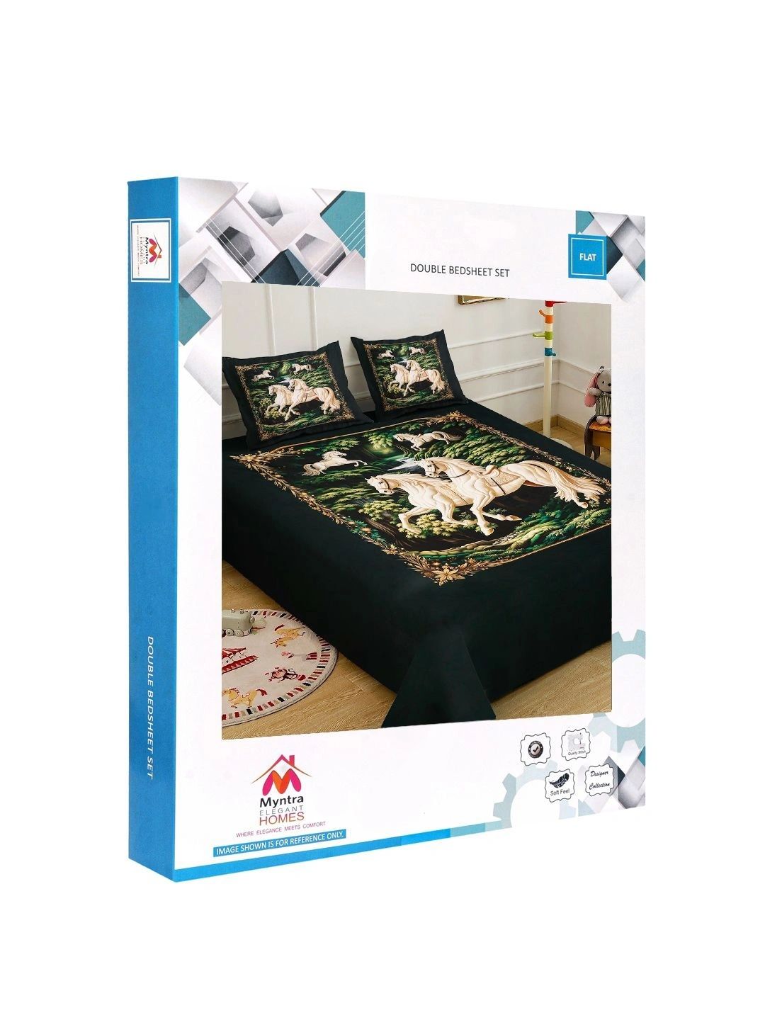 Myntra Elegant Homes Green & Black 400 TC King Bedsheet with 2 Pillow Covers