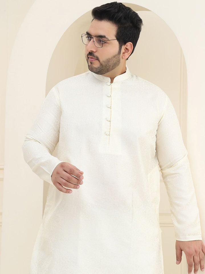 SOJANYA PLUS Rekaan Tenun Bunga Kurta Lurus Kolar Mandarin Dengan Pijama