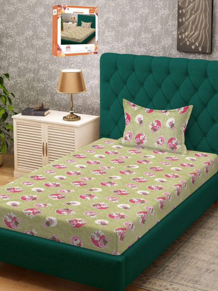 Myntra Elegant Homes Green Conversational Pure Cotton 400 TC Single Cadar Superfine dengan Sarung Bantal-89 x 59 inci