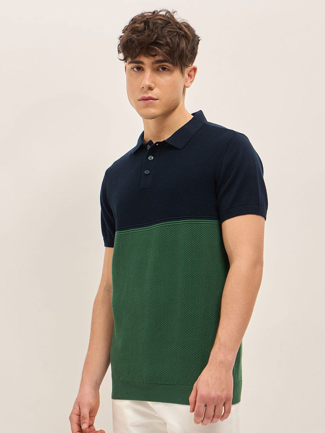 THE BEAR HOUSE Men Colourblocked Polo Collar Cotton T-shirt