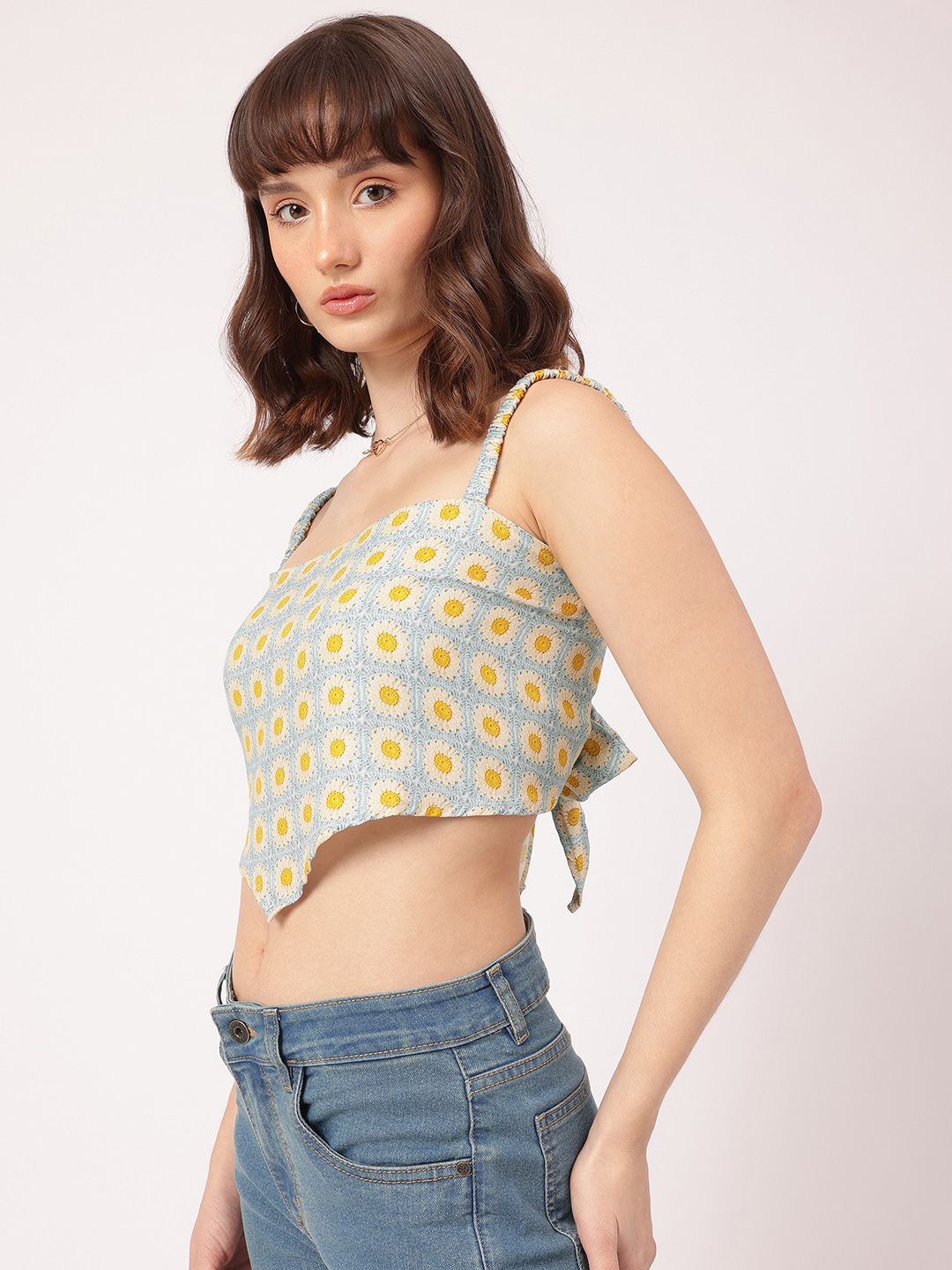 DressBerry Color Pop Petals Bow Detail Scarf Hem Crop Top
