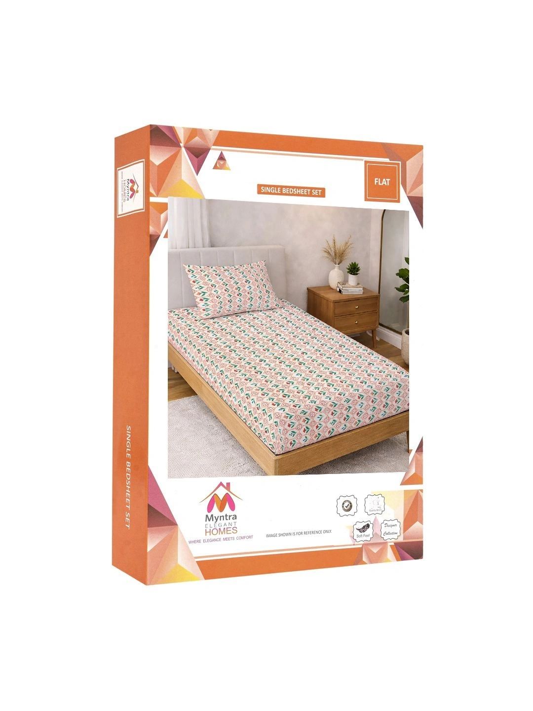 Myntra Elegant Homes Cream-Coloured & Pink Floral 300 TC Single Bedsheet with 1 Pillow Covers