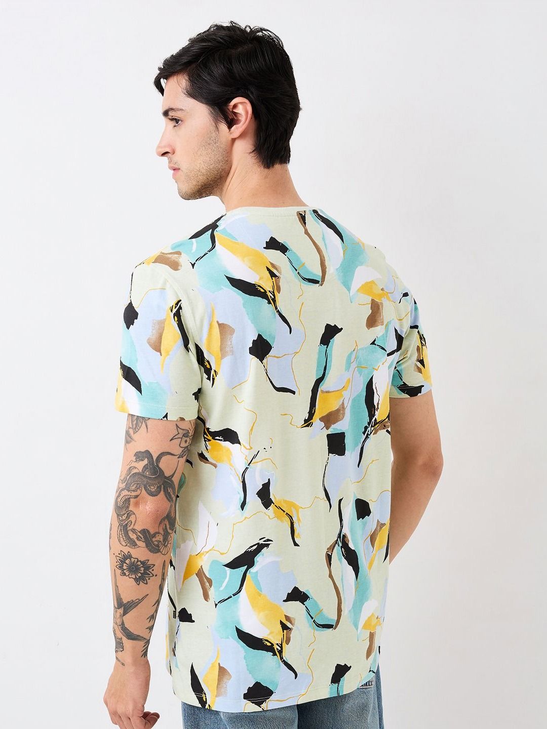 SPYKAR Men Abstract Printed Round Neck Cotton Slim Fit T-shirt