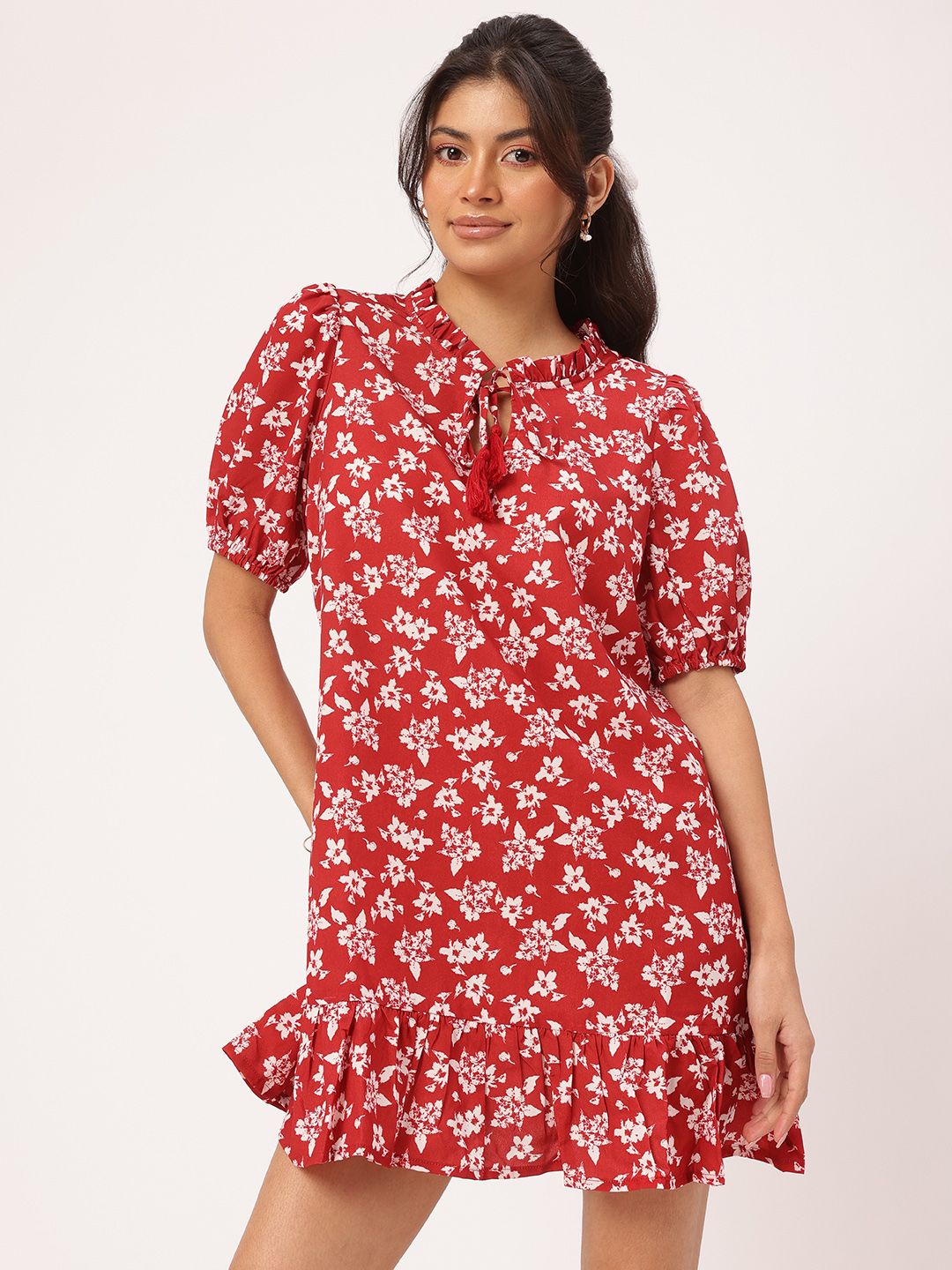 DressBerry Spring Romantics Floral Print Tie-Up Neck Mini Sheath Dress