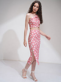 Tokyo Talkies Women Polka Dot Corsage Top with Midi Skirt Co-Ords