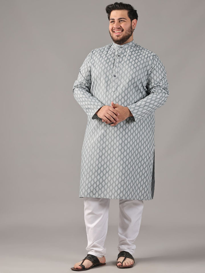 SOJANYA PLUS Plus Size Men Ethnic Motifs Printed Band Collar Straight Kurta With Pyjamas