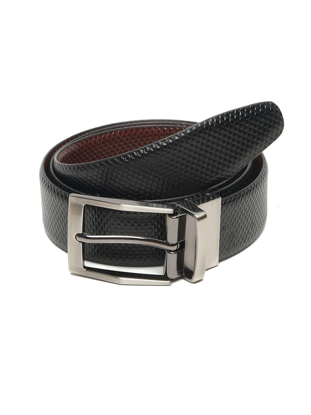 Teakwood Leathers Men Textured Leather Reversible Formal Belt