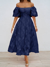 all about you  Women Solid Self Design Off-Shoulder Fit & Flare Midi Dress