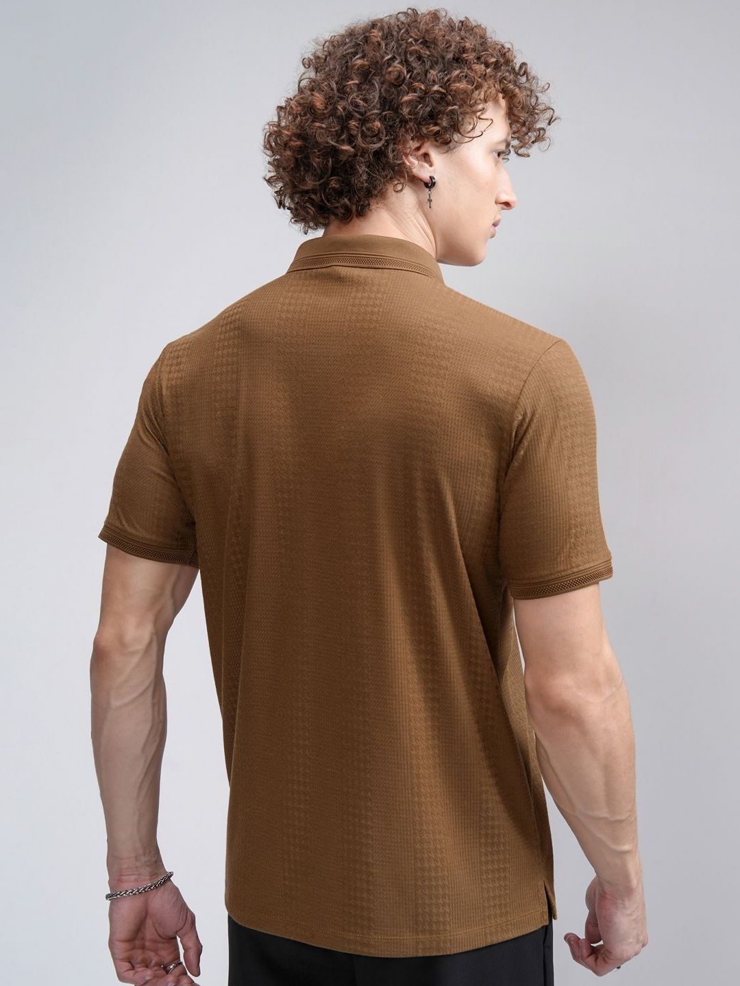 HIGHLANDER Men Self Design Regular Fit Polo T-shirt