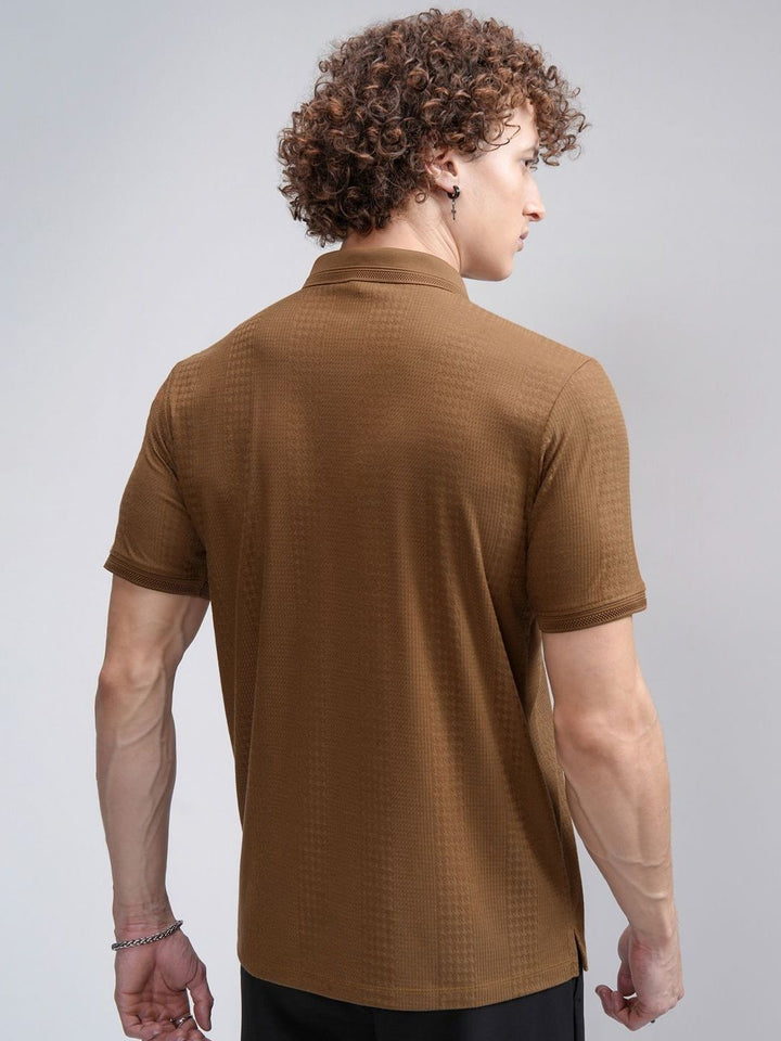 HIGHLANDER Men Self Design Regular Fit Polo T-shirt