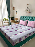 Myntra Elegant Homes Purple & White Printed Set Cadar King 400 Cotton TC Bercetak