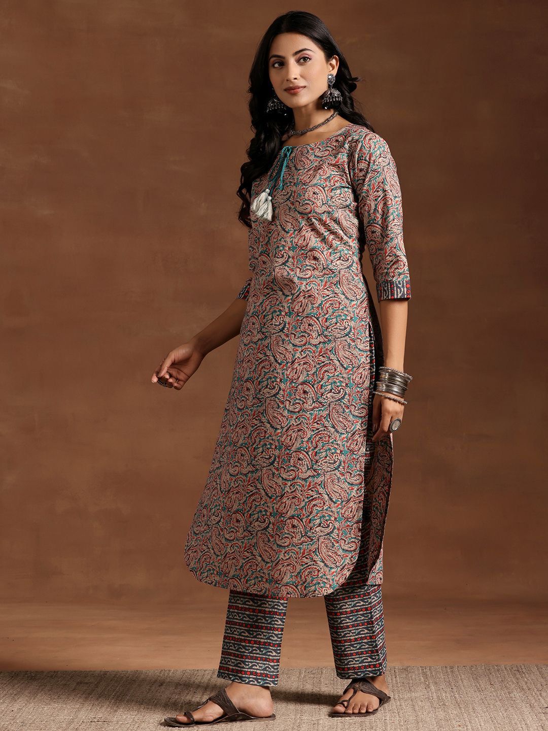 Libas Women Paisley Printed Regular Pure Cotton Kurta with Trousers