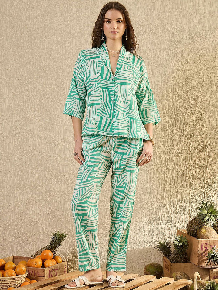 Sanskrutihomes Wanita Kapas Tulen Bercetak V- Night Night Suit