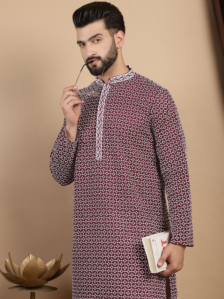 Kurta Lurus Kapas Kolar Mandarin Bercetak Anouk