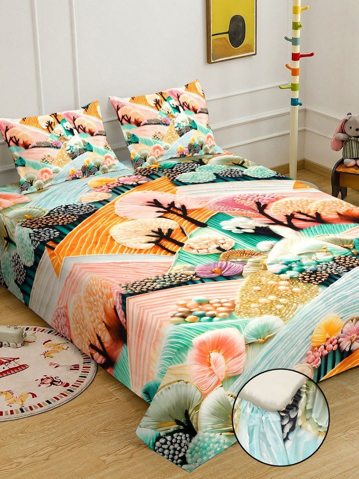 Myntra Elegant Homes White Floral 300 TC Cadar Katil Double & 2 Sarung Bantal 98''X 88''