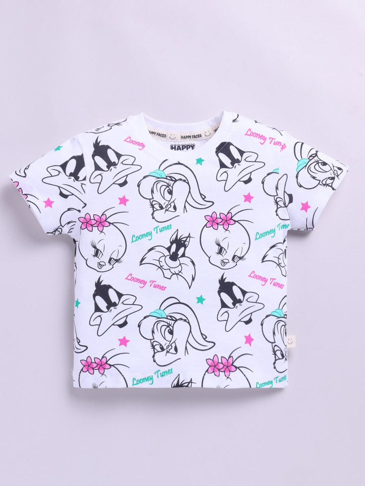 Happy Faces Kids Girls Looney Tunes Printed Pure Cotton T-Shirt