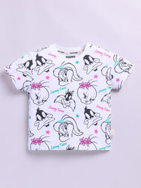 Happy Faces Kids Girls Looney Tunes Printed Pure Cotton T-Shirt