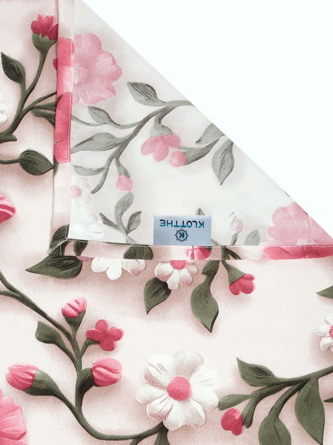 KLOTTHE Cream & Pink Floral Printed Flat 300 TC King Double 7D Bedsheet & 2 Pillow Cover
