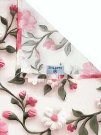KLOTTHE Cream & Pink Floral Printed Flat 300 TC King Double 7D Bedsheet & 2 Pillow Cover