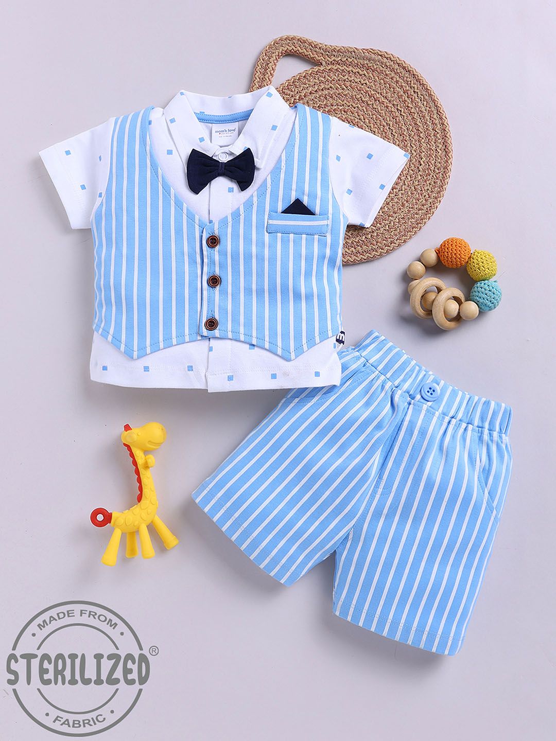 Moms Love Infant Boys Striped Pure Cotton Clothing Set