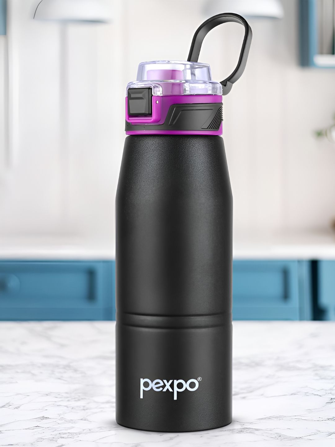 Pexpo Black & Purple Printed Stainless Steel Double Wall Vacuum Water Bottle-740 ml