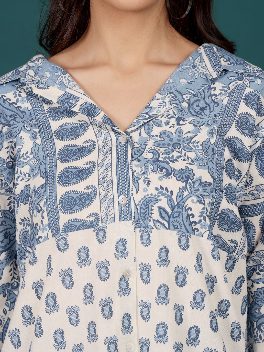 Varanga Print Cotton Shirt Style Longline Top