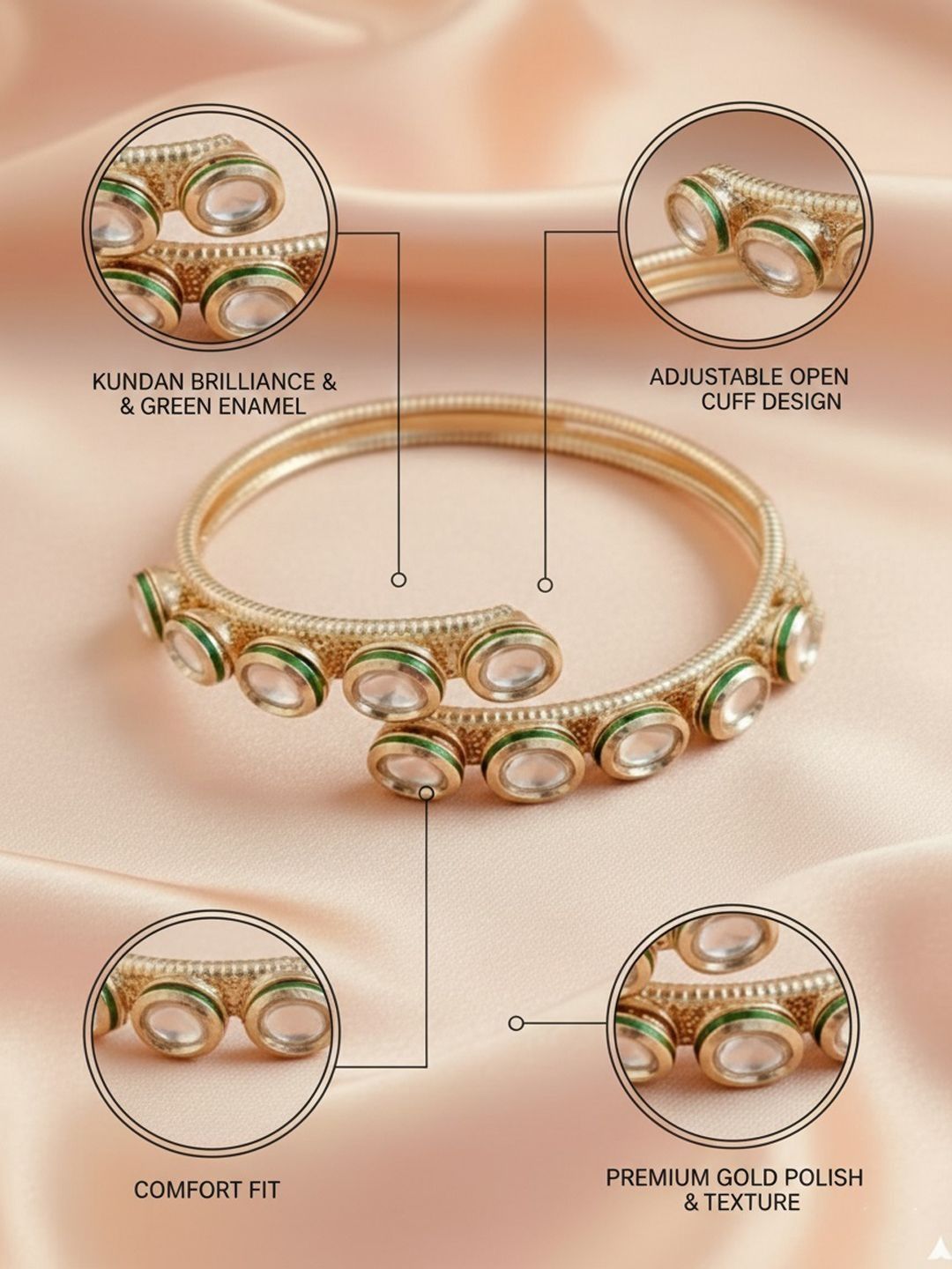 PANASH Wanita Loyang Bersalut Emas Gelang Gaya Bangle