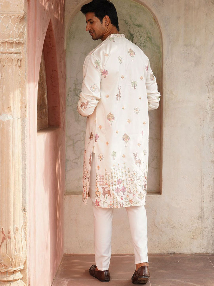 Jompers Men Ethnic Motifs Embroidered Regular Chikankari Kurta with Pyjamas