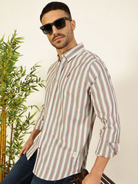 Thomas Scott Men Premium Spread Collar Multi Striped Cotton Slim Fit Casual Shirt