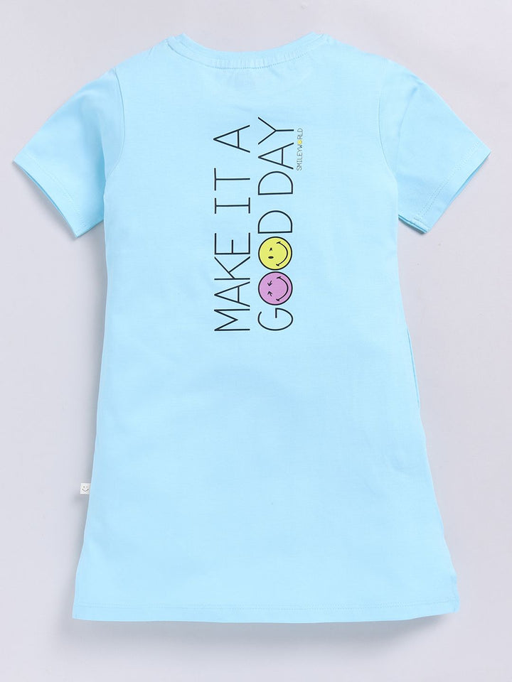 Happy Faces Girls Conversational Printed Pure Cotton Longline T-shirt