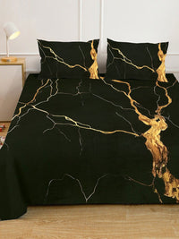 KLOTTHE Black Abstract Printed Fitted 300 TC King Fine Bedsheet With 2 Pillow Cover