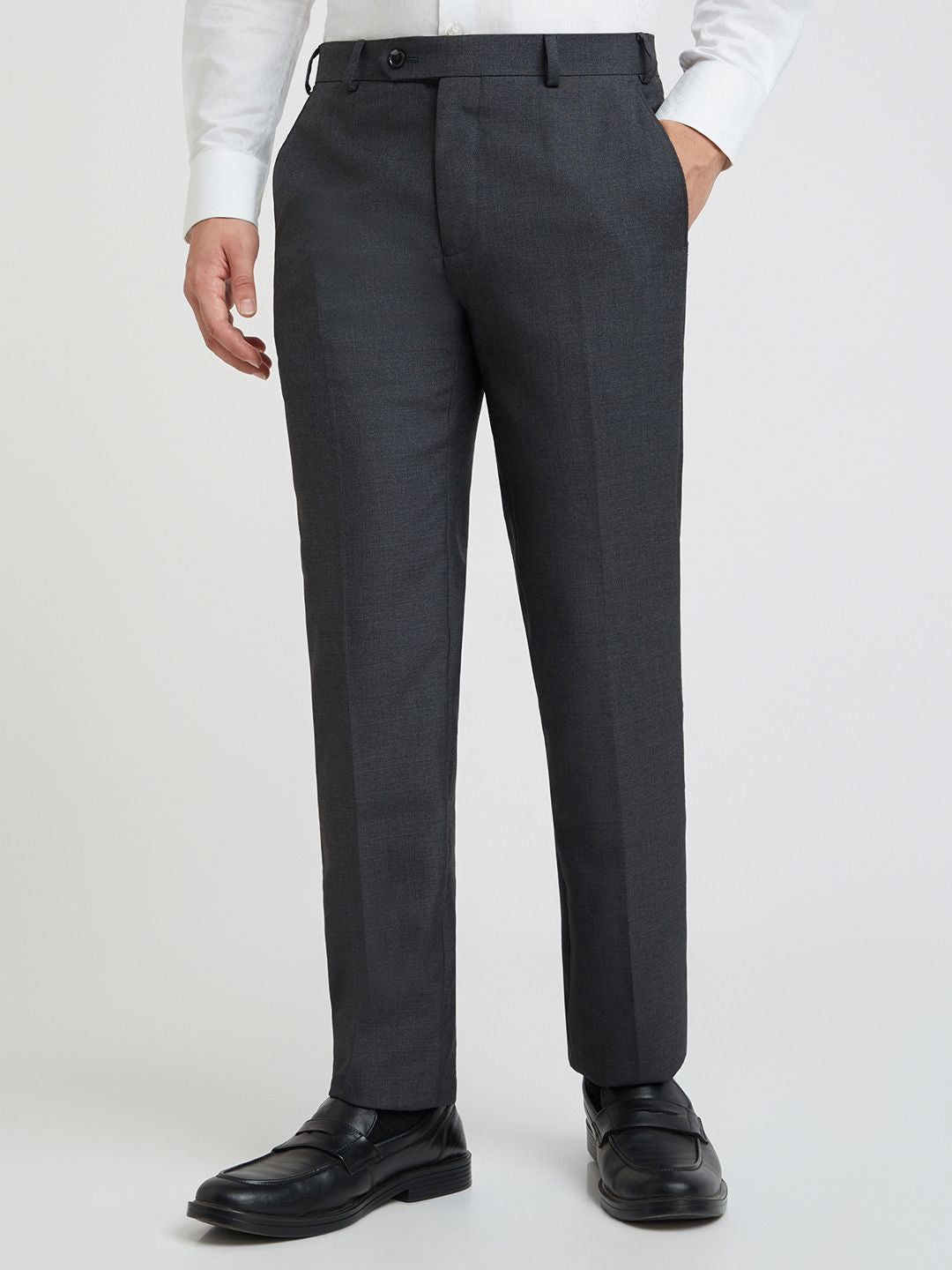 Raymond Men Charcoal Grey Slim Fit Formal Trousers