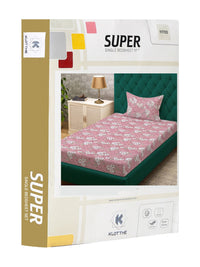 KLOTTHE Pink & White Printed Pure Cotton 400 TC Single Bedsheet With Pillow Cover