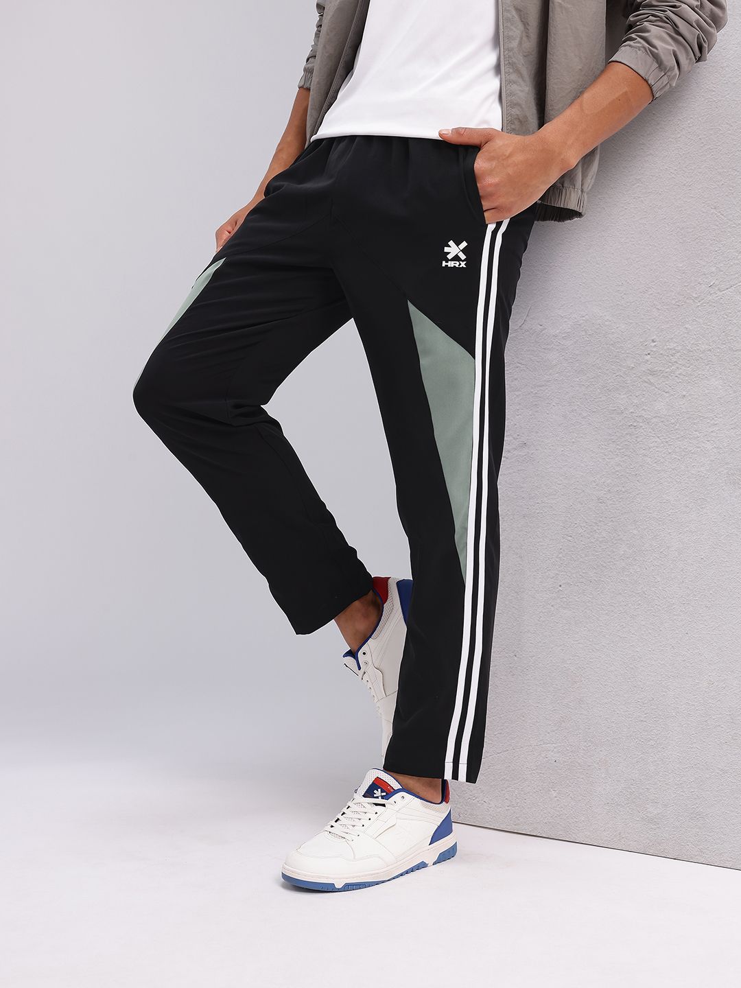 HRX by Hrithik Roshan Men Mid-Rise Colourblocked Lifestyle Track Pants with Side Stripes