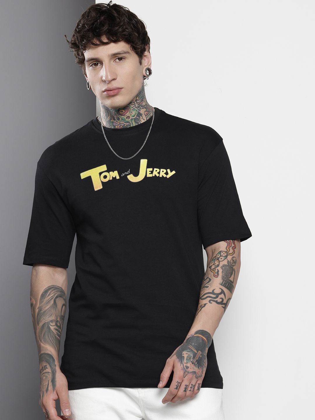 The Indian Garage Co Tom & Jerry Printed Oversized Pure Cotton T-shirt
