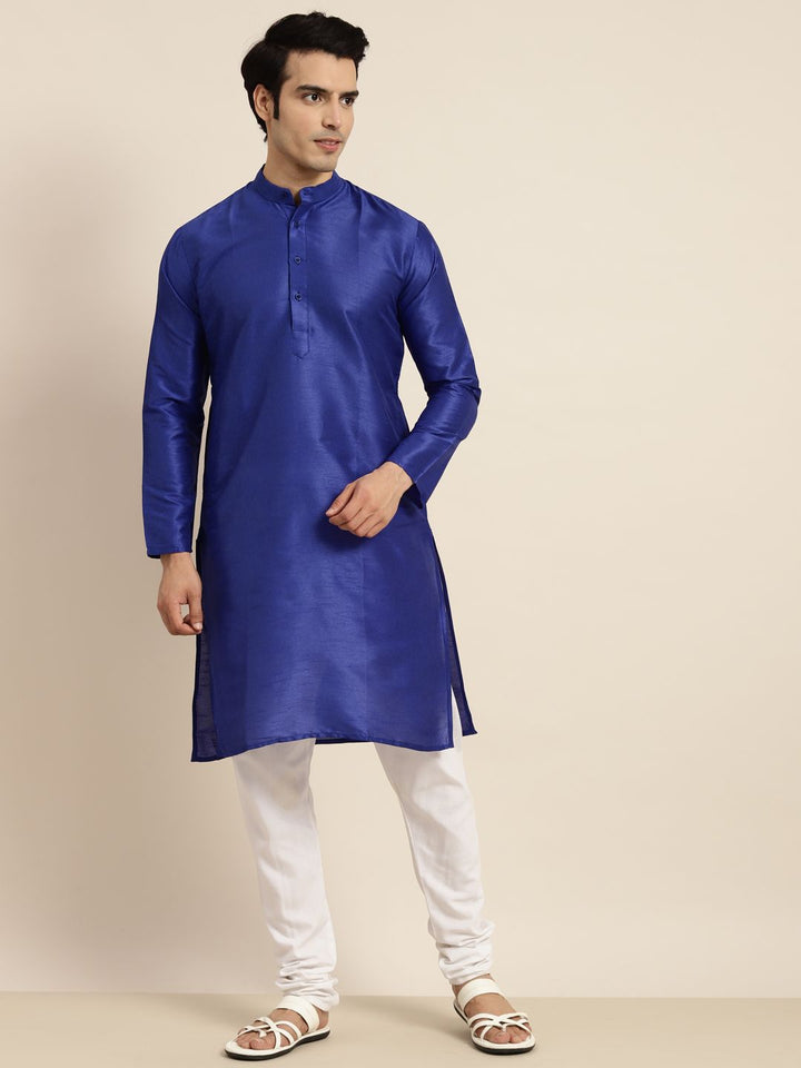 Anug by SOJANYA Men Blue Band Collar Kurta
