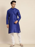 Anug by SOJANYA Men Blue Band Collar Kurta