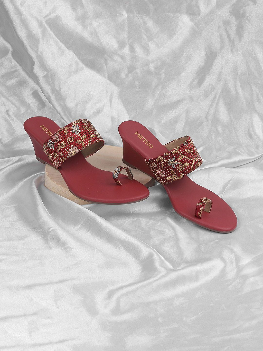 Metro Embellished Open Toe Wedge Heels
