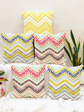 STITCHNEST Teal & Yellow Set of 5 Geometric Printed 18" X 18" Square Cushion Covers