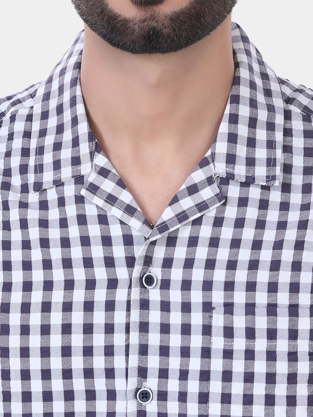 VASTRADO Classic Gingham Checked Lapel Collar Drop-Shoulder Sleeves Oversized Casual Shirt