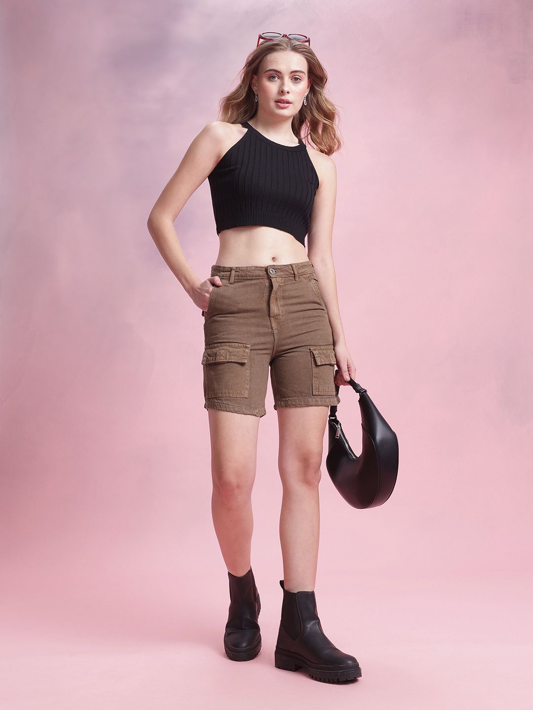 DressBerry Women Mid Rise Cargo Shorts