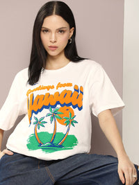 DILLINGER Women Graphic Printed Embossed Oversized T-shirt