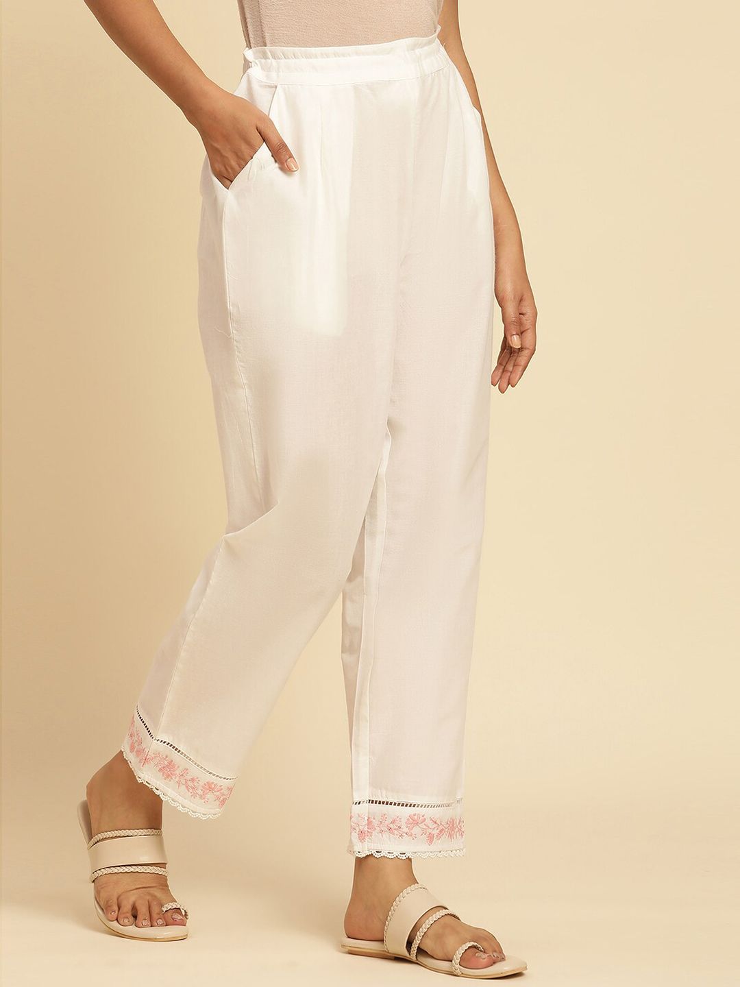 W Women Straight Fit Pure Cotton Ethnic Trousers