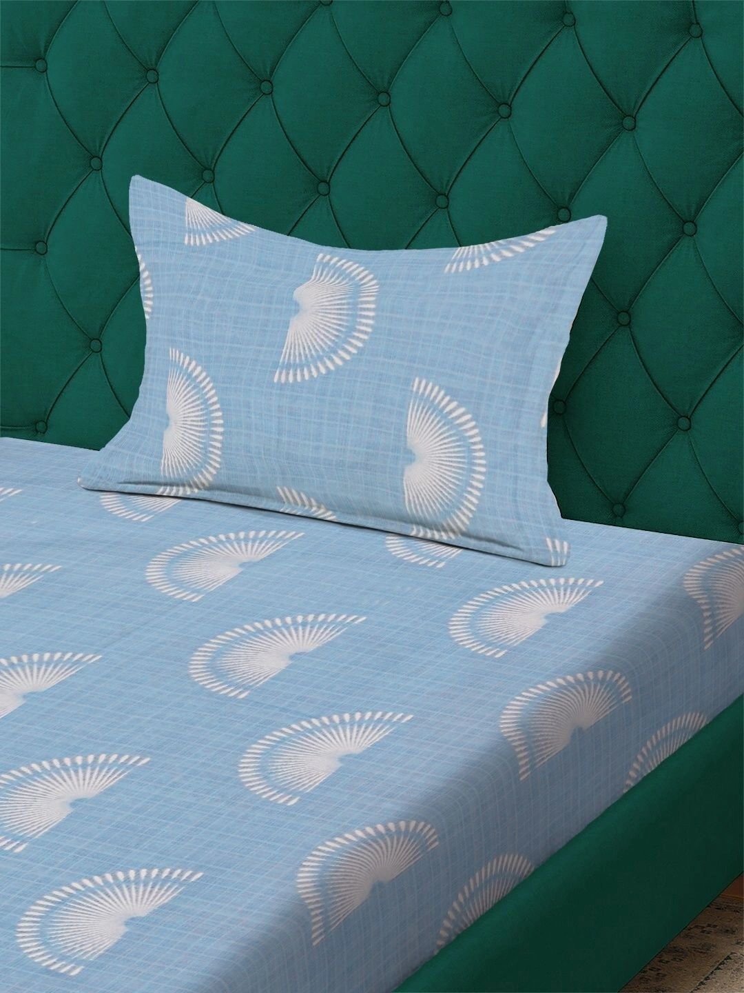 Myntra Elegant Homes Blue & White Geometric 300 TC Single Bedsheet with 1 Pillow Covers
