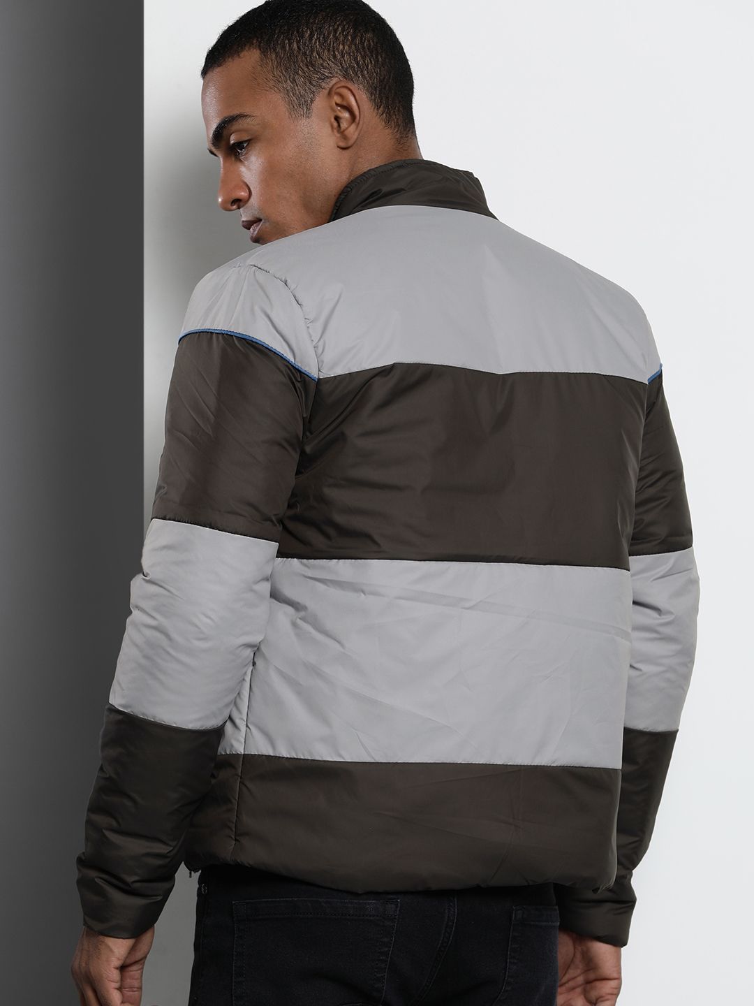 The Indian Garage Co Men Colourblock Slim Fit Bomber Jacket