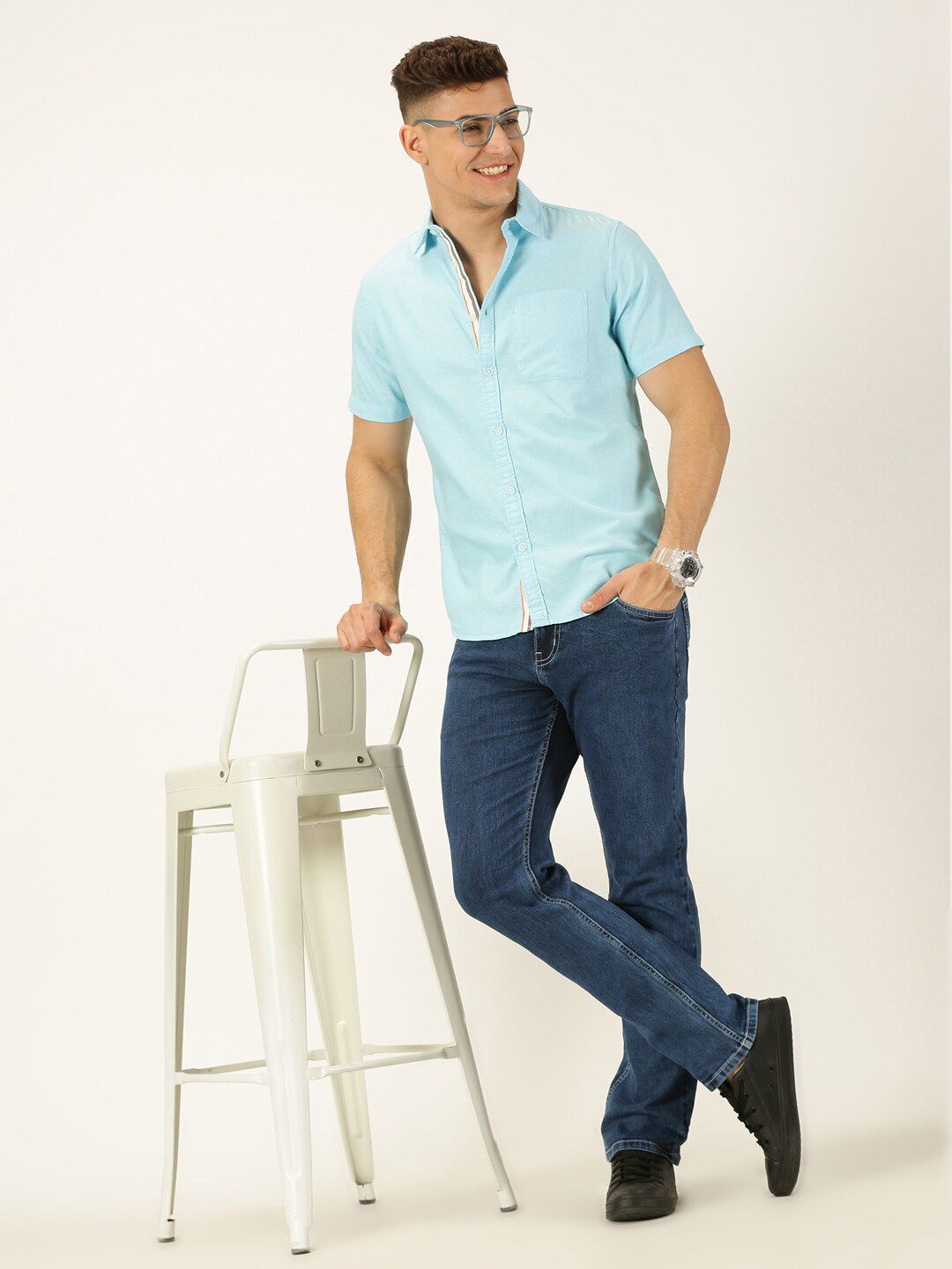 Thomas Scott Men Classic Slim Fit Short Sleeves Pure Cotton Casual Shirt