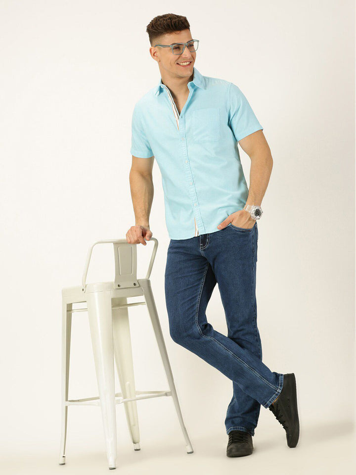 Thomas Scott Men Classic Slim Fit Short Sleeves Pure Cotton Casual Shirt